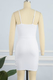 Pink Sexy Solid Patchwork Fold Asymmetrical Spaghetti Strap Pencil Skirt Dresses