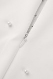 White Casual Solid Patchwork Beading Off the Shoulder Long Sleeve Dresses