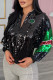 Black Street Letter Patchwork Mandarin Collar Outerwear