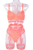 Fluorescent Orange Sexy Solid Patchwork See-through Valentines Day Lingerie