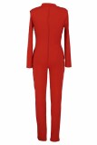 Red Sexy Print Letter Zipper Collar Jumpsuits