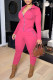 Rose Red Casual Solid Patchwork Zipper Hooded Collar Long Sleeve Two Pieces