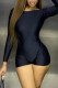 Black Sexy Solid Patchwork Backless O Neck Skinny Rompers