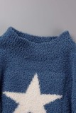 Blue Casual The stars Patchwork O Neck Tops