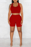 Rose Red Casual Solid Patchwork U Neck Sleeveless Two Pieces