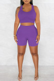 Dark Purple Casual Solid Patchwork U Neck Sleeveless Two Pieces