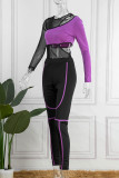 Red Sexy Casual Patchwork See-through Contrast O Neck Long Sleeve Two Pieces