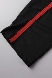 Red Sexy Casual Patchwork See-through Contrast O Neck Long Sleeve Two Pieces