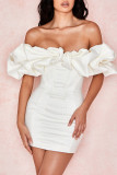 White Sexy Solid Patchwork Off the Shoulder Pencil Skirt Dresses