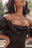 White Sexy Solid Patchwork Off the Shoulder Pencil Skirt Dresses