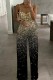 Gold Sexy Casual Print Backless Spaghetti Strap Regular Jumpsuits