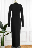 Black Sexy Solid Patchwork Asymmetrical Collar One Step Skirt Dresses