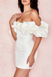 White Sexy Solid Patchwork Off the Shoulder Pencil Skirt Dresses