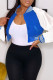 Blue Casual Patchwork Cardigan Contrast Outerwear