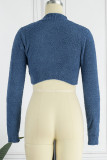 Blue Casual The stars Patchwork O Neck Tops