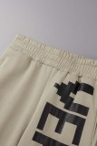 Deep Blue Casual Letter Print Basic Regular High Waist Pencil Trousers