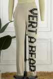Deep Blue Casual Letter Print Basic Regular High Waist Pencil Trousers