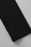 Black Sexy Solid Patchwork Asymmetrical Collar One Step Skirt Dresses