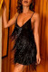 Black Sexy Solid Tassel Patchwork Spaghetti Strap Sling Dress Dresses