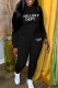 Black Casual Print Letter Hooded Collar Long Sleeve Two Pieces