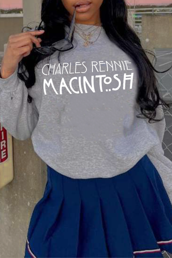Grey Street Print Letter O Neck Tops