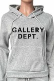 Pink Casual Print Letter Hooded Collar Long Sleeve Two Pieces