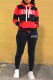 Red Casual Striped Print Letter Hooded Collar Long Sleeve Two Pieces