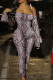 Snake Print Sexy Print Patchwork Off the Shoulder Skinny Jumpsuits