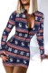 Deep Blue Casual Print Patchwork Zipper Collar Long Sleeve Dresses