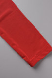 Red Sexy Casual Patchwork See-through Contrast O Neck Long Sleeve Two Pieces