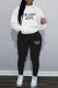 Black And White Sportswear Print Letter Hooded Collar Long Sleeve Two Pieces