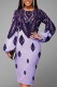 Purple Casual Print Patchwork O Neck Long Sleeve Dresses