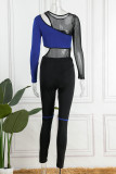 Red Sexy Casual Patchwork See-through Contrast O Neck Long Sleeve Two Pieces