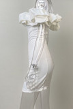 White Sexy Solid Patchwork Off the Shoulder Pencil Skirt Dresses