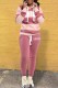 Pink Casual Striped Print Letter Hooded Collar Long Sleeve Two Pieces