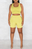 Light Yellow Casual Solid Patchwork U Neck Sleeveless Two Pieces