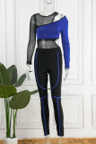 Red Sexy Casual Patchwork See-through Contrast O Neck Long Sleeve Two Pieces
