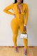 Yellow Sportswear Print Letter Zipper Collar Jumpsuits