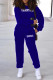 Royal Blue Casual Letter Print Basic O Neck Long Sleeve Two Pieces
