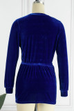 Deep Red Sexy Solid Basic O Neck Long Sleeve Two Pieces