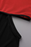 Red Sexy Casual Patchwork See-through Contrast O Neck Long Sleeve Two Pieces