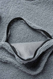 Grey Casual Solid Patchwork Pocket Hooded Collar Tops