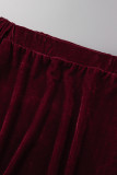 Deep Red Sexy Solid Basic O Neck Long Sleeve Two Pieces