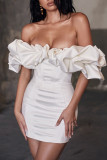 White Sexy Solid Patchwork Off the Shoulder Pencil Skirt Dresses