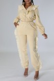 Rose Red Casual Solid Patchwork Zipper Collar Long Sleeve Two Pieces
