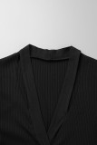 Black Sexy Solid Patchwork Asymmetrical Collar One Step Skirt Dresses