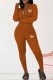 Orange Sexy Print Letter Zipper Collar Jumpsuits