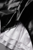 Black Sexy Street Solid Patchwork High Opening Square Collar A Line Dresses