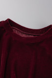 Deep Red Sexy Solid Basic O Neck Long Sleeve Two Pieces