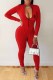 Red Sportswear Print Letter Zipper Collar Jumpsuits